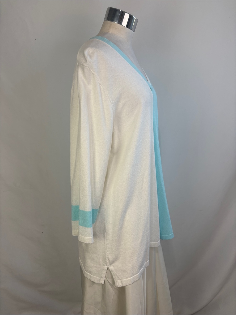 J'ENVIE AQUA WHITE V NECK TUNIC TOP - Picture 2 of 5